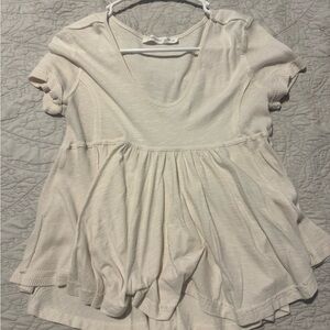 Altar'd State Cream Ruffled Short Sleeve Blouse